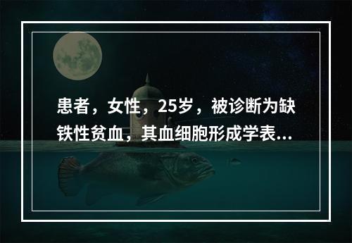 患者，女性，25岁，被诊断为缺铁性贫血，其血细胞形成学表现为