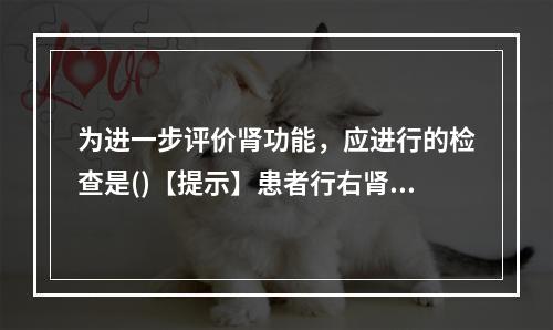 为进一步评价肾功能，应进行的检查是()【提示】患者行右肾造瘘