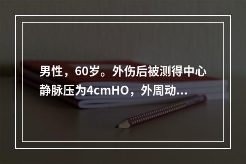 男性，60岁。外伤后被测得中心静脉压为4cmHO，外周动脉血