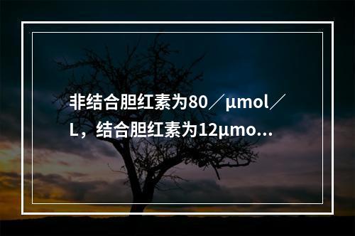 非结合胆红素为80／μmol／L，结合胆红素为12μmol／