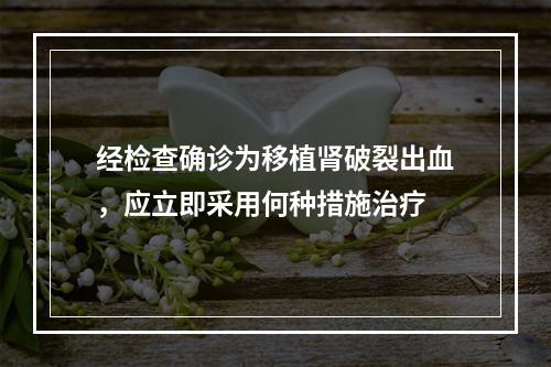 经检查确诊为移植肾破裂出血，应立即采用何种措施治疗