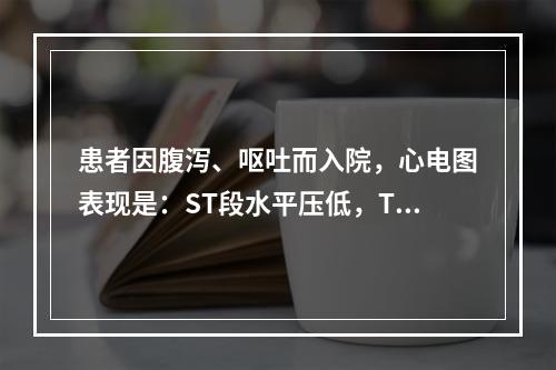 患者因腹泻、呕吐而入院，心电图表现是：ST段水平压低，T波倒