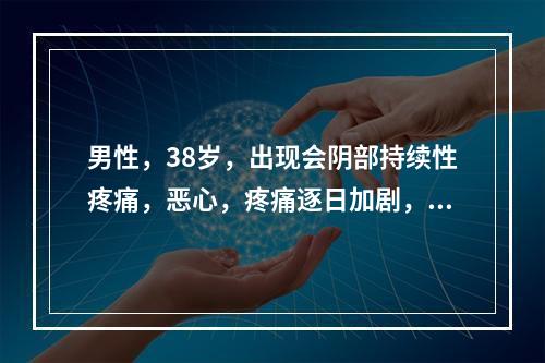 男性，38岁，出现会阴部持续性疼痛，恶心，疼痛逐日加剧，并出