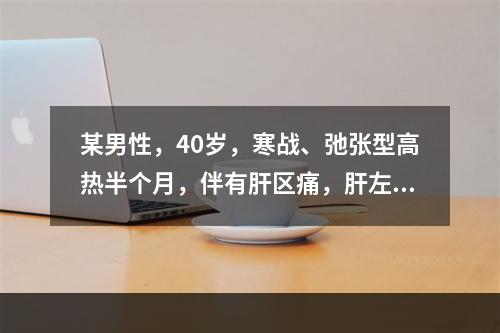 某男性，40岁，寒战、弛张型高热半个月，伴有肝区痛，肝左叶肿