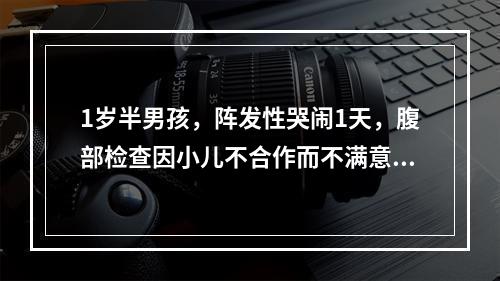 1岁半男孩，阵发性哭闹1天，腹部检查因小儿不合作而不满意，肠