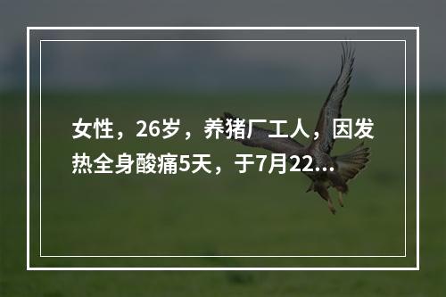 女性，26岁，养猪厂工人，因发热全身酸痛5天，于7月22日入