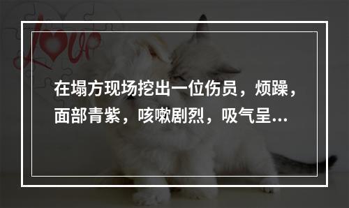 在塌方现场挖出一位伤员，烦躁，面部青紫，咳嗽剧烈，吸气呈三凹