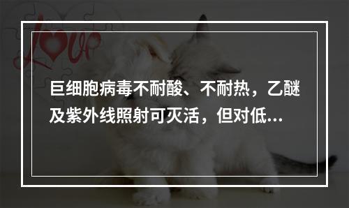 巨细胞病毒不耐酸、不耐热，乙醚及紫外线照射可灭活，但对低温较