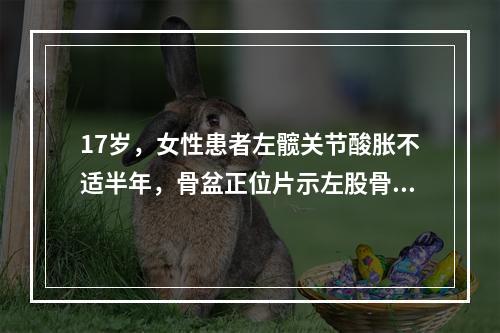 17岁，女性患者左髋关节酸胀不适半年，骨盆正位片示左股骨上段