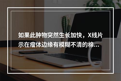 如果此肿物突然生长加快，X线片示在瘤体边缘有模糊不清的棉絮状