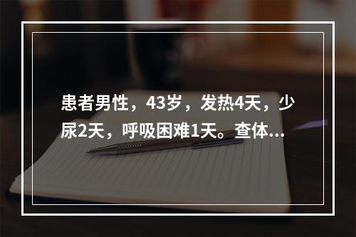 患者男性，43岁，发热4天，少尿2天，呼吸困难1天。查体：体