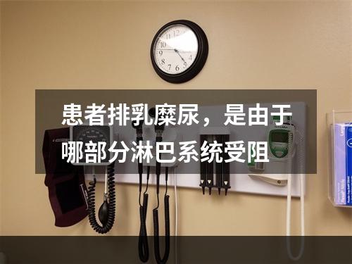 患者排乳糜尿，是由于哪部分淋巴系统受阻