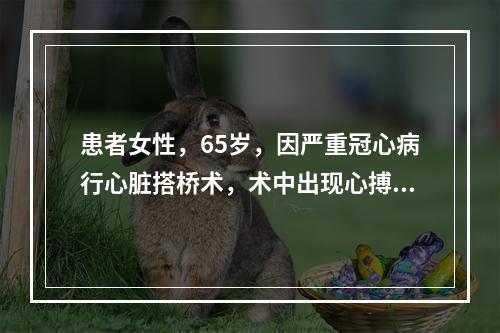 患者女性，65岁，因严重冠心病行心脏搭桥术，术中出现心搏骤停