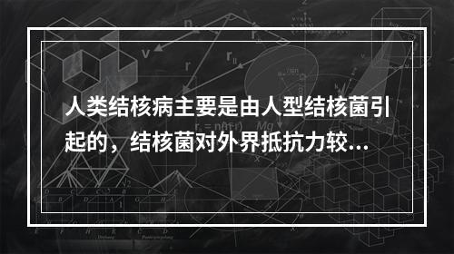 人类结核病主要是由人型结核菌引起的，结核菌对外界抵抗力较强，