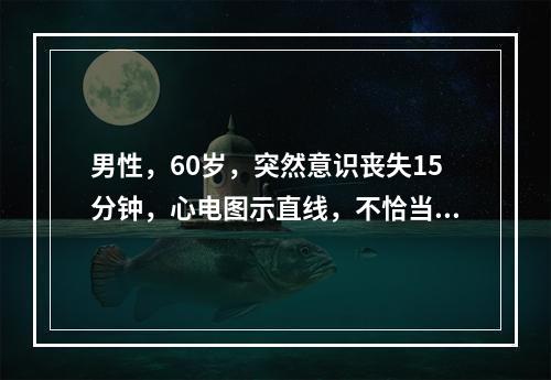 男性，60岁，突然意识丧失15分钟，心电图示直线，不恰当的治