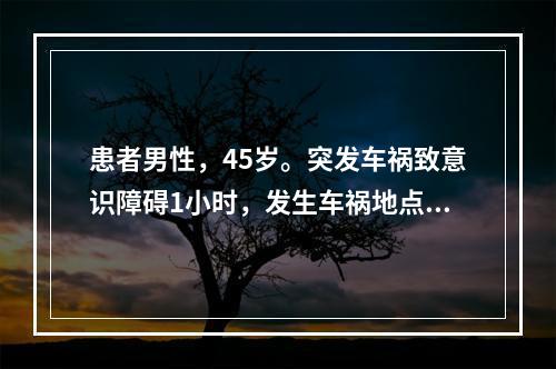 患者男性，45岁。突发车祸致意识障碍1小时，发生车祸地点在高