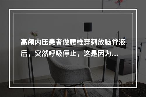 高颅内压患者做腰椎穿刺放脑脊液后，突然呼吸停止，这是因为诱发