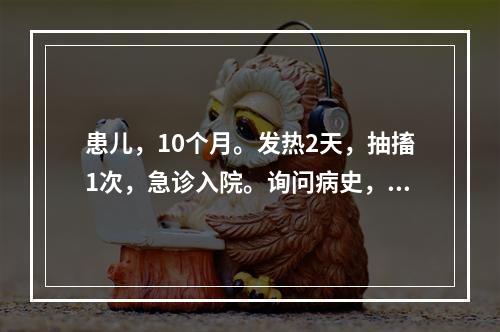 患儿，10个月。发热2天，抽搐1次，急诊入院。询问病史，其母