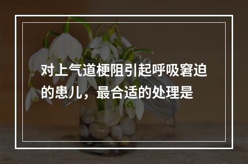 对上气道梗阻引起呼吸窘迫的患儿，最合适的处理是