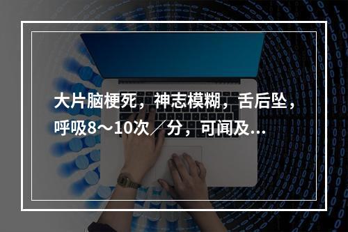 大片脑梗死，神志模糊，舌后坠，呼吸8～10次／分，可闻及鼾音