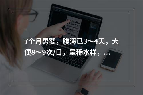 7个月男婴，腹泻已3～4天，大便8～9次/日，呈稀水样，伴呕