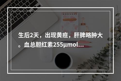 生后2天，出现黄疸，肝脾略肿大。血总胆红素255μmol/L