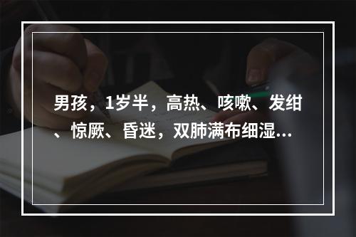 男孩，1岁半，高热、咳嗽、发绀、惊厥、昏迷，双肺满布细湿啰音