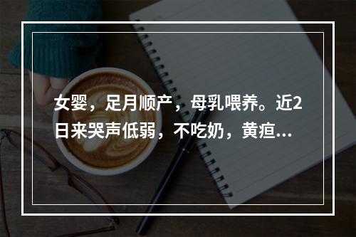 女婴，足月顺产，母乳喂养。近2日来哭声低弱，不吃奶，黄疸加深