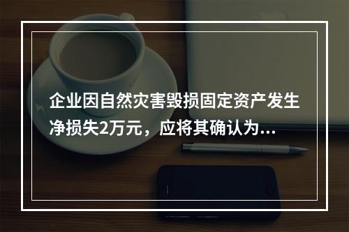 企业因自然灾害毁损固定资产发生净损失2万元，应将其确认为费用