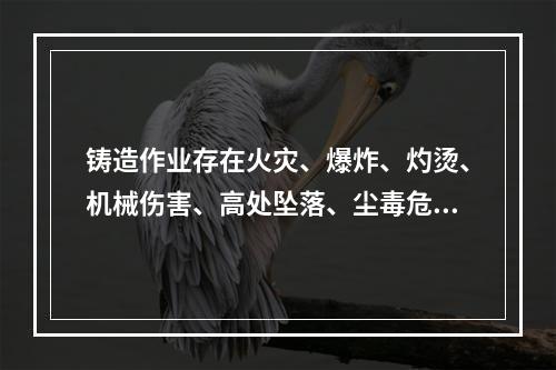 铸造作业存在火灾、爆炸、灼烫、机械伤害、高处坠落、尘毒危害、