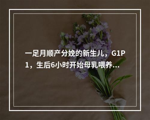 一足月顺产分娩的新生儿，G1P1，生后6小时开始母乳喂养，1