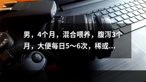 男，4个月，混合喂养，腹泻3个月，大便每日5～6次，稀或糊便