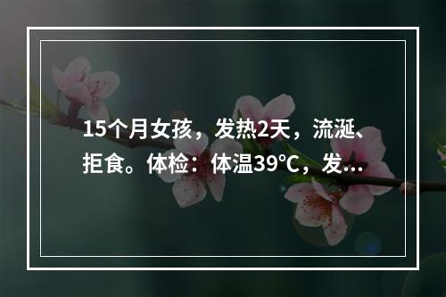 15个月女孩，发热2天，流涎、拒食。体检：体温39℃，发热面