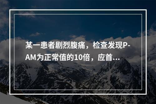 某一患者剧烈腹痛，检查发现P-AM为正常值的10倍，应首先考