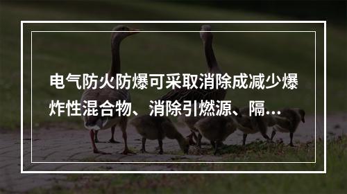 电气防火防爆可采取消除成减少爆炸性混合物、消除引燃源、隔离、