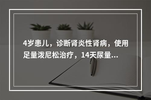 4岁患儿，诊断肾炎性肾病，使用足量泼尼松治疗，14天尿量增加