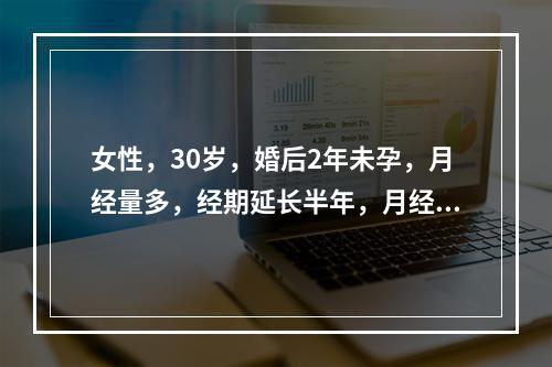 女性，30岁，婚后2年未孕，月经量多，经期延长半年，月经周期