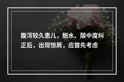 腹泻较久患儿，脱水、酸中度纠正后，出现惊厥，应首先考虑