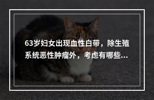 63岁妇女出现血性白带，除生殖系统恶性肿瘤外，考虑有哪些疾病