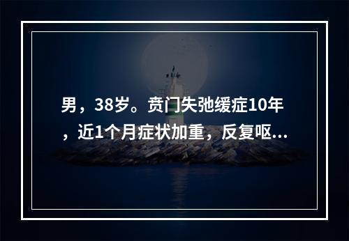 男，38岁。贲门失弛缓症10年，近1个月症状加重，反复呕吐。