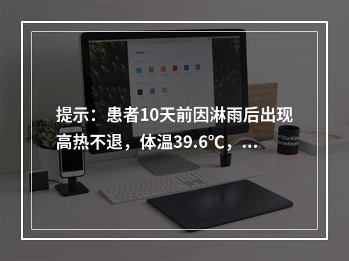 提示：患者10天前因淋雨后出现高热不退，体温39.6℃，伴有