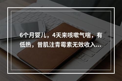 6个月婴儿，4天来咳嗽气喘，有低热，曾肌注青霉素无效收入院。