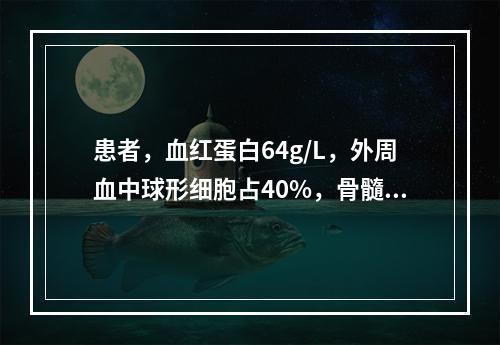 患者，血红蛋白64g/L，外周血中球形细胞占40%，骨髓红细