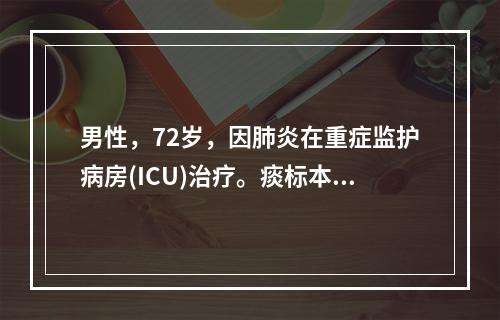 男性，72岁，因肺炎在重症监护病房(ICU)治疗。痰标本微生