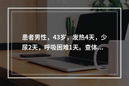 患者男性，43岁，发热4天，少尿2天，呼吸困难1天。查体：体