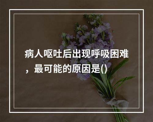 病人呕吐后出现呼吸困难，最可能的原因是()