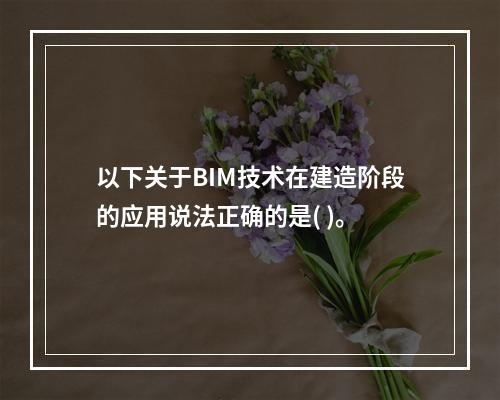 以下关于BIM技术在建造阶段的应用说法正确的是( )。