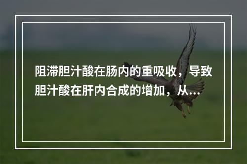 阻滞胆汁酸在肠内的重吸收，导致胆汁酸在肝内合成的增加，从而使