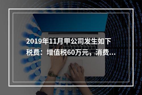 2019年11月甲公司发生如下税费：增值税60万元，消费税8