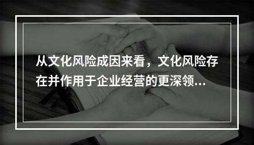 从文化风险成因来看，文化风险存在并作用于企业经营的更深领域，